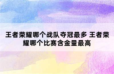 王者荣耀哪个战队夺冠最多 王者荣耀哪个比赛含金量最高